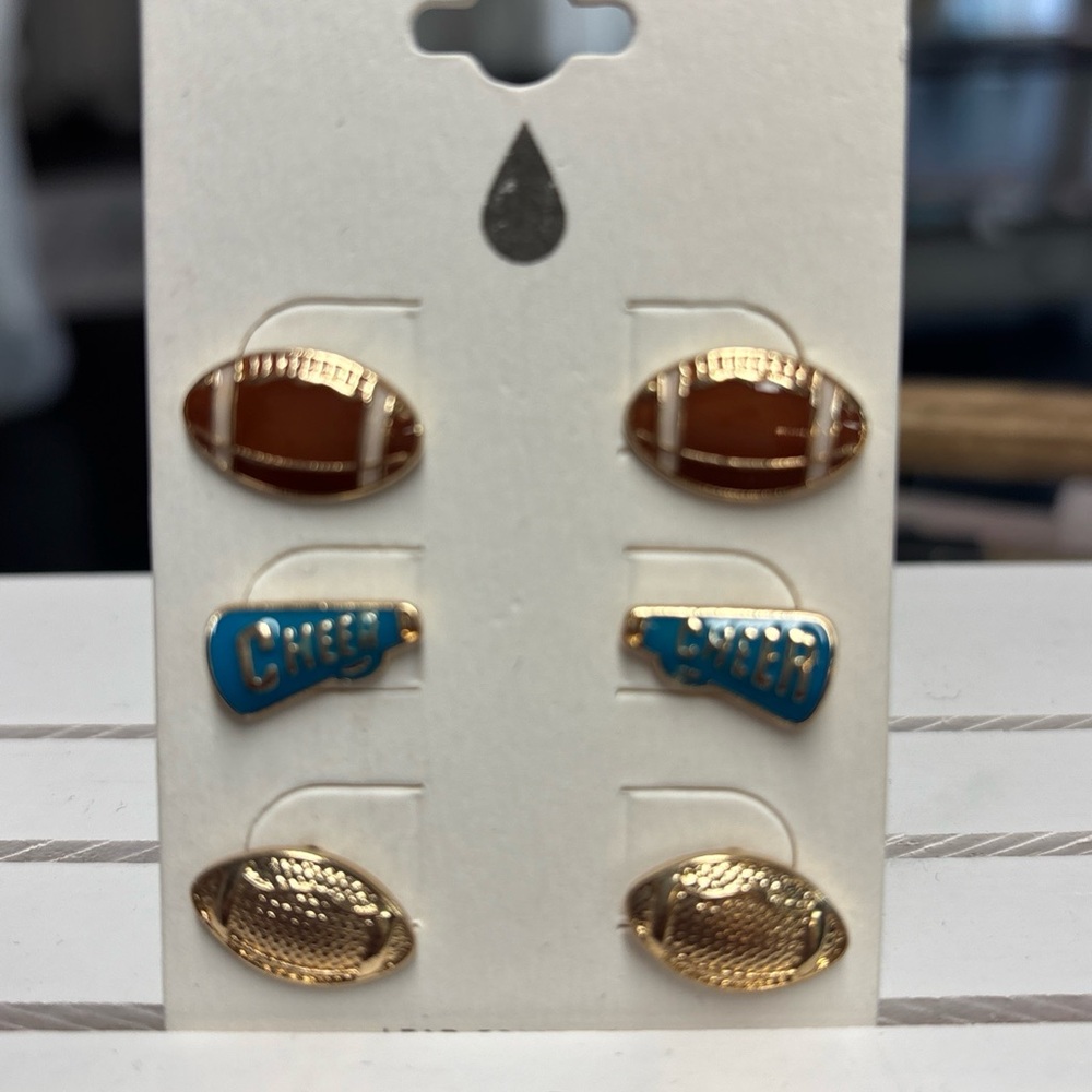 Gold and Blue Football Earrings Set